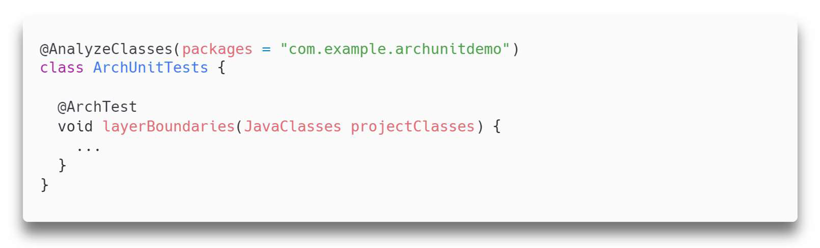 Estructura prueba ArchUnit con JUnit